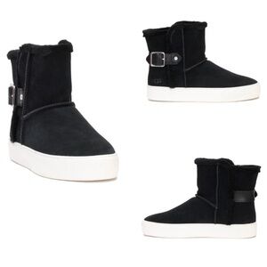 UGG Aika Mid-Height Flat Boots Black Genuine Suede Booties Fur Lining Size 6.5